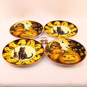 8" CERAMIC PLATES - BLACK CAT & PUMPKIN MAN